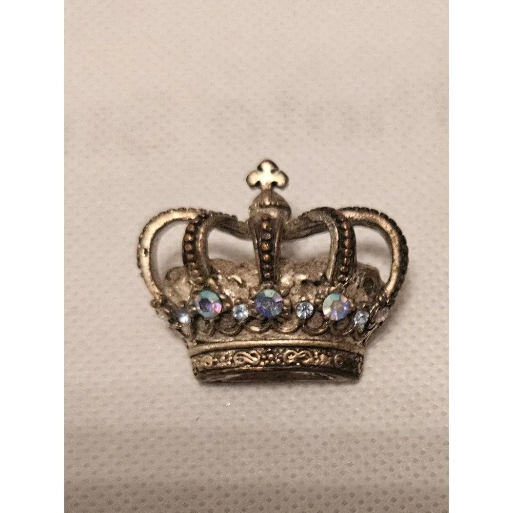 Vintage Made in Korea Crown Brooch Made With AB Crystals Royal Queen‎ Pin